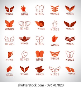 Wings Icons Set-Isolated On Gray Background-Vector Illustration,Graphic Design.For Web, Websites, App, Print, Presentation Templates, Mobile Applications And Promotional Materials.Different Old Shape