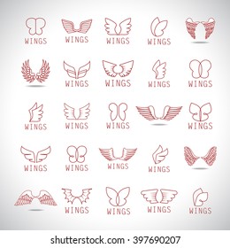 Wings Icons Set-Isolated On Gray Background-Vector Illustration