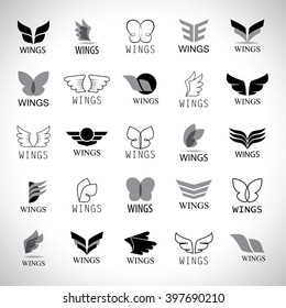 Wings Icons Set-Isolated On Gray Background-Vector Illustration