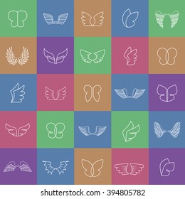 Wings Icons Set-Isolated On Mosaic Background-Vector Illustration,Graphic Design.For Web, Websites,App, Print, Presentation Templates, Mobile Applications And Promotional Materials.Different Old Shape