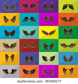 Wings Icons Set-Isolated On Mosaic Background-Vector Illustration