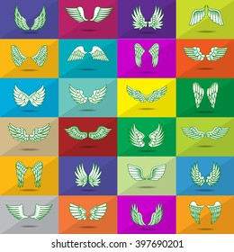 Wings Icons Set-Isolated On Mosaic Background-Vector Illustration