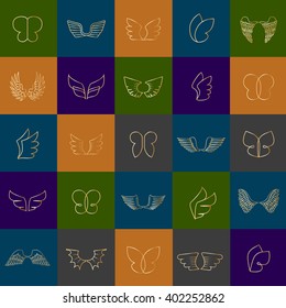 Wings Icons Set-Isolated On Mosaic Background-Vector Illustration,Graphic Design.Different Old Shape. Thin Line Icons