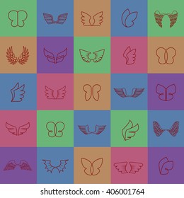 Wings Icons Set-Isolated On Mosaic Background-Vector Illustration,Graphic Design.Different Old Shape. Thin Line Icons