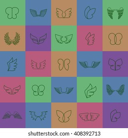 Wings Icons Set-Isolated On Mosaic Background-Vector Illustration,Graphic Design