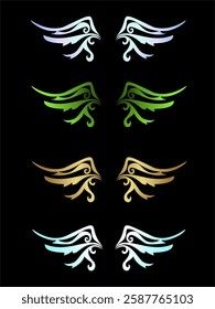 Wings icons with unique characters and colors. Vector set of angel wings icons. Eagle, bird