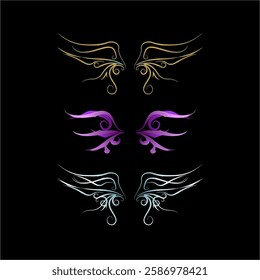 Wings icons with unique characters. Vector set of angel wings icons. Eagle, bird, phoenix.