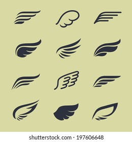 Wings icons vector set 