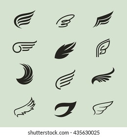 Wings icons vector set. Wings. Set of design elements.