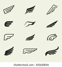 Wings icons vector set. Wings. Set of design elements.