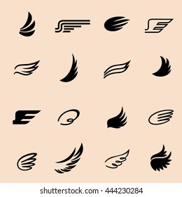 Wings icons vector set. Wings. Set of design elements.