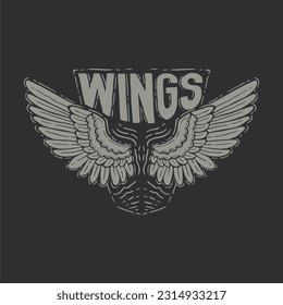 wings illustration hand draw vector for t shirt apparel, vector wings retro design symbol