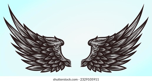 Wings illustration isolated on gradient background. separated vector design of wings artwork.