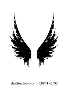 Wings from ink splashes. Vector decoration element.