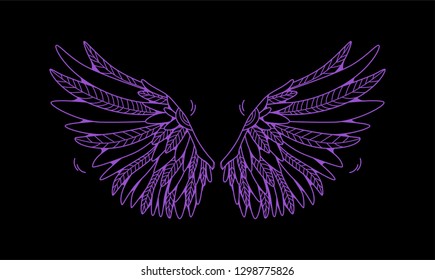 Wings isolated on black background. Cartoon vector illustration.  Can be used as stickers, prints, etc.