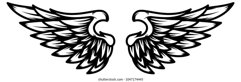 Wings isolated on white background. Design element for logo, label, emblem, sign. Vector illustration