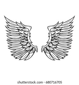 Wings isolated on white background. Design elements for logo, label, emblem, sign, badge. Vector illustration