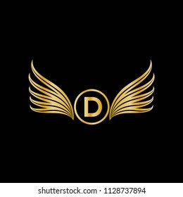 Wings letter D vector logo. Wings icon. Wings emblem.