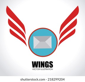 Wings with letter over white background
