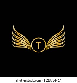 Wings letter T vector logo. Wings icon. Wings emblem.