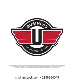 Wings letter U logo illustration with retro vintage design style. Wings icon, eagle wings icon