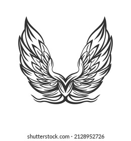 Wings With Line Art Style Design Vector