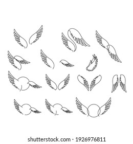 Wings. line drawing vector set for  ogo. Angel wings