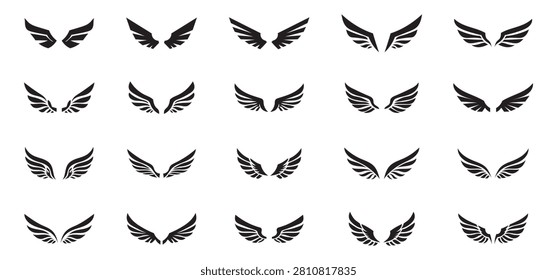 Wings Line And Solid Icon Set. Aviation, Freedom, And Flight Symbol Collection. Versatile Design For Branding And Emblem Creation. Isolated Vector Illustration.

