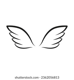 Wings line template icon. Wings for fly bird, angel and religious symbol. Wings badges decorative shapes. Vector outline illustration