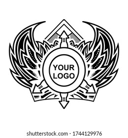 Wings logo with badge in vector style