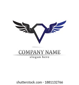 Wings logo Business and design animal wings Vector fast bird symbol icon fly