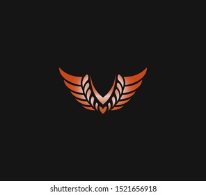 wings logo design element , letter V with wings logo design template