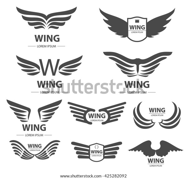 翼のロゴまたはデザインエレメントセット 翼とフレーム エンブル アイコン 天使と鳳凰 鳥と鷹の翼 ウェブデザイン 広告 ブランディングに使用可能 のベクター画像素材 ロイヤリティフリー