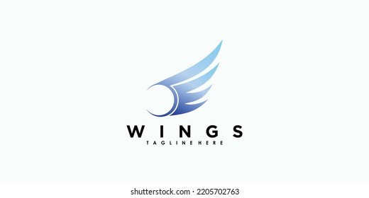 wings logo design with illustration premium vector