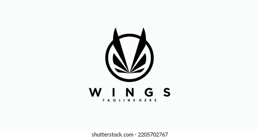 wings logo design with illustration premium vector