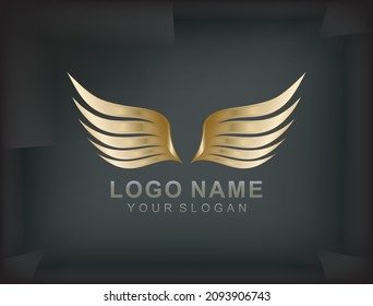 wings logo design inspiration. luxury and elegant brand in gold colors. 3d style vector.