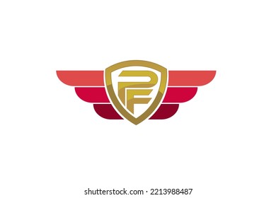 Wings logo design with PF initial hexagon shape icon symbol modern minimalist