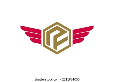 Wings logo design with R F initial hexagon shape icon symbol modern minimalist