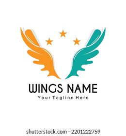 Wings Logo Design, Shield Wings Vector, Bird Feather Illustration
