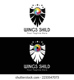 Wings Logo Design, Shield Wings Vector, Bird Feather Illustration
