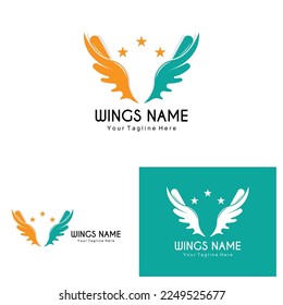 Wings Logo Design, Shield Wings Vector, Bird Feather Illustration