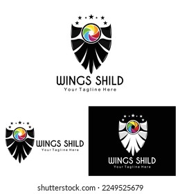 Wings Logo Design, Shield Wings Vector, Bird Feather Illustration