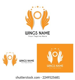 Wings Logo Design, Shield Wings Vector, Bird Feather Illustration