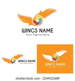 Wings Logo Design, Shield Wings Vector, Bird Feather Illustration