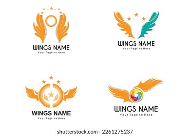 Wings Logo Design, Shield Wings Vector, Bird Feather Illustration
