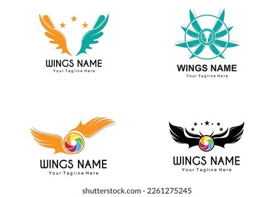 Wings Logo Design, Shield Wings Vector, Bird Feather Illustration