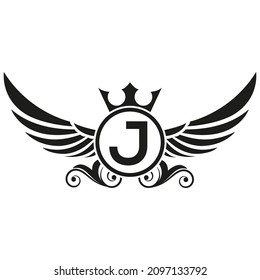 logotipo de alas, vector de diseño de logotipo abstracto de águila y logotipo J, concepto de transporte