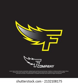 Wings logo with letter F illustration design, Wings badges esport logo with simple style.