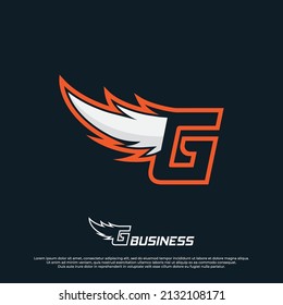 Wings logo with letter G illustration design, Wings badges esport logo with simple style.