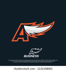 Wings logo with letter A illustration design, Wings badges esport logo with simple style.